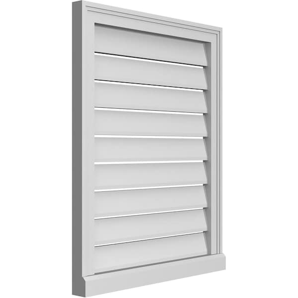 Vertical Surface Mount PVC Gable Vent: Functional, W/ 2W X 2P Brickmould Sill Frame, 24W X 30H